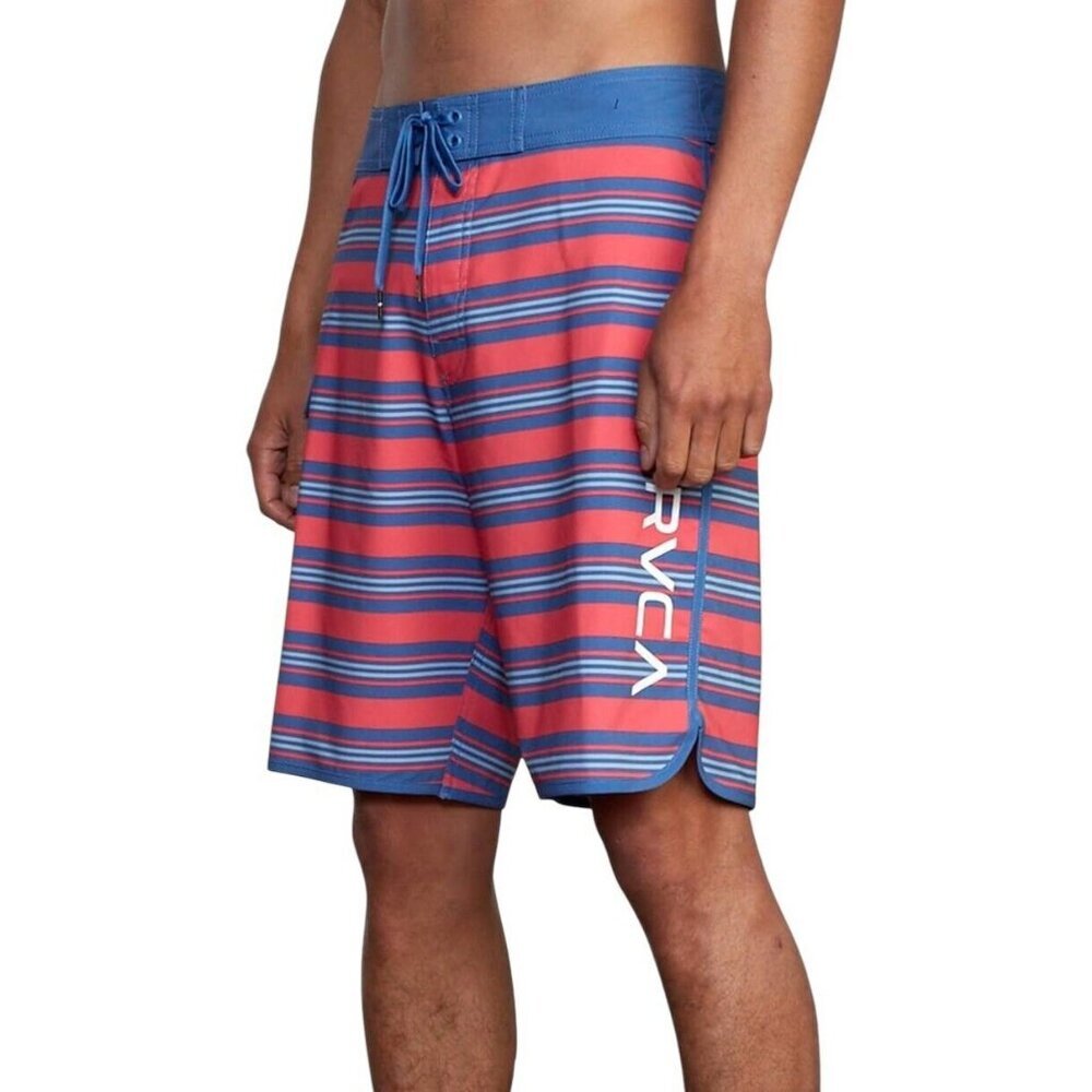 RVCA Mens Size‎ 29 Retro Pink Blue Striped Stretch 20” Board Shorts Swim NWT